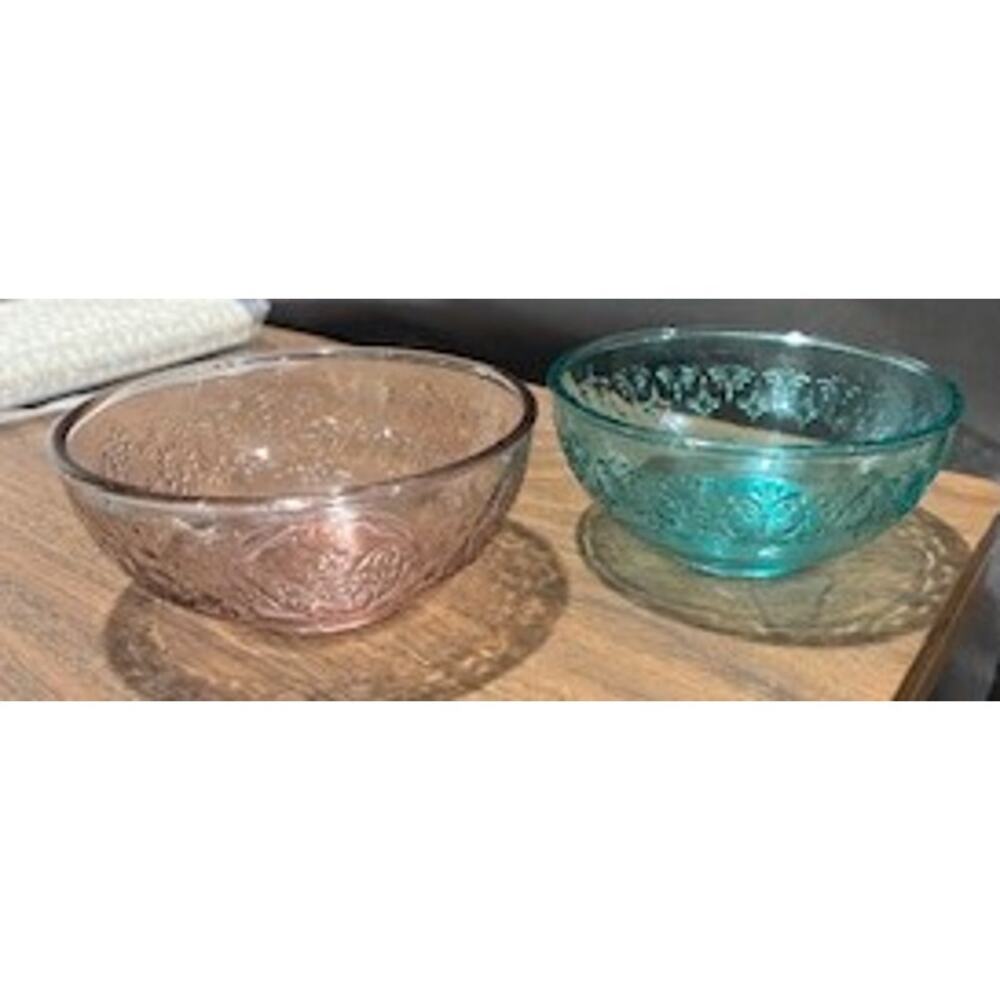 Pioneer Woman-Set of 2-Embossed Glass Prep Bowls-Dipping Bowls-Purple and Teal